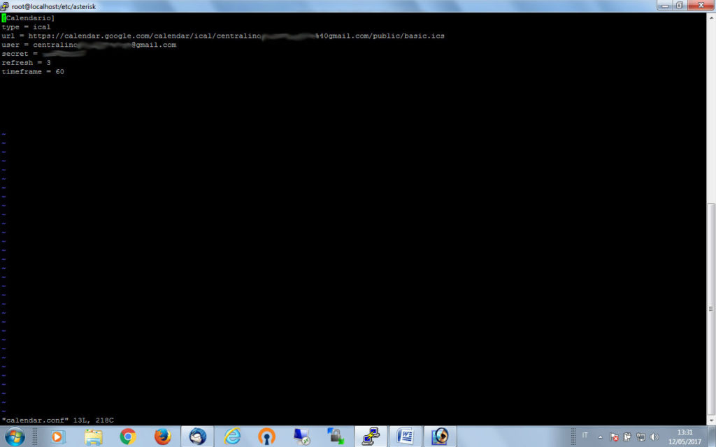 calendar.conf è il file di configurazione per interfacciare Asterisk con Google Calendar
