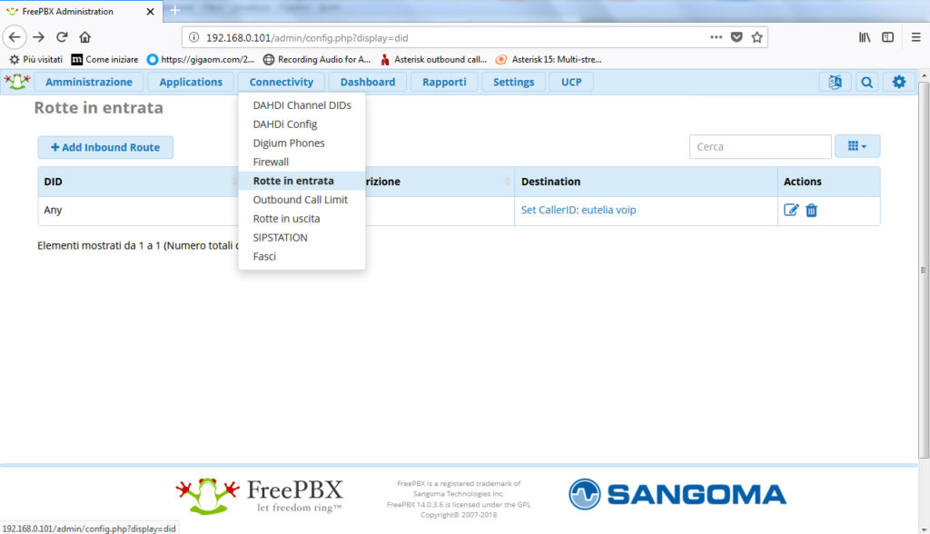 Freepbx modifica identificativo chiamante CallerID